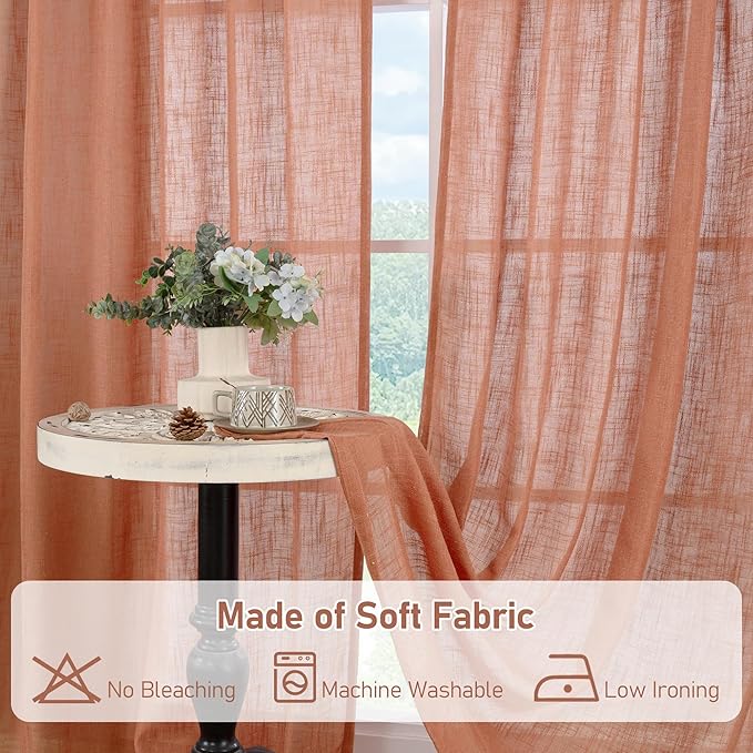 LAMIT 95 Inches Long Terracotta Linen Curtains - Image 8