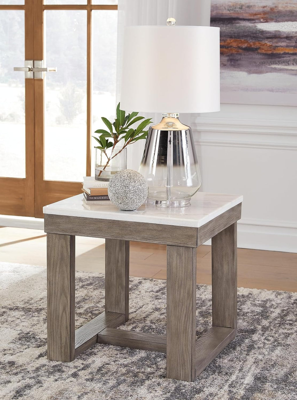 Signature Design by Ashley Square Marble End Table, 24 in, Grayish Brown