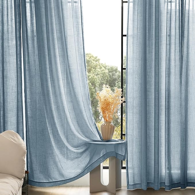 Dusty Blue Linen Curtains 84 inch Long - Image 5