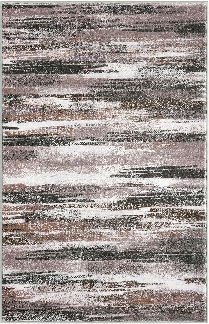 Lansny Modern Abstract Small Area Rug Indoor, Dark Light Brown White 3x5 - Image 8