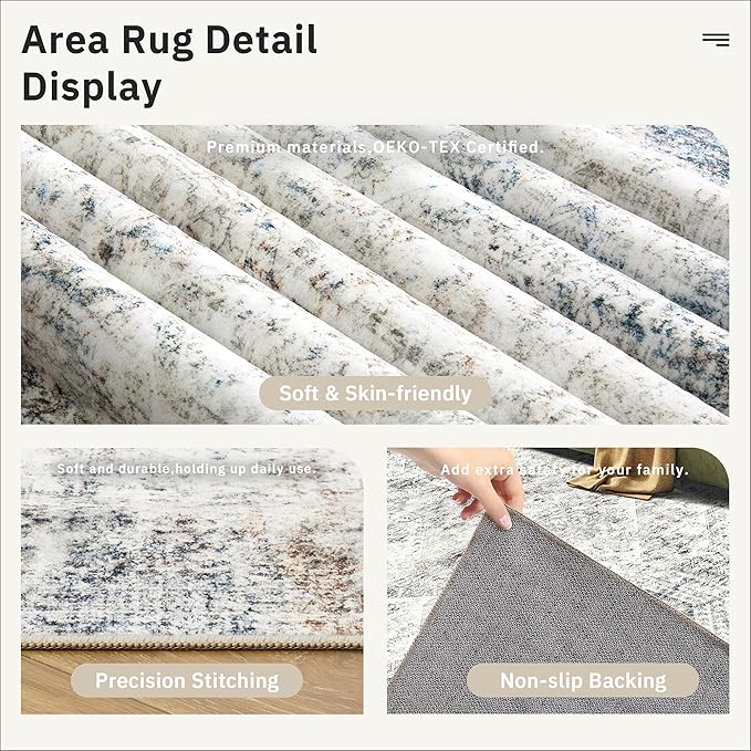 10x14 Area Rugs for Living Room, Non Slip Machine Washable Vintage Rugs - Image 5