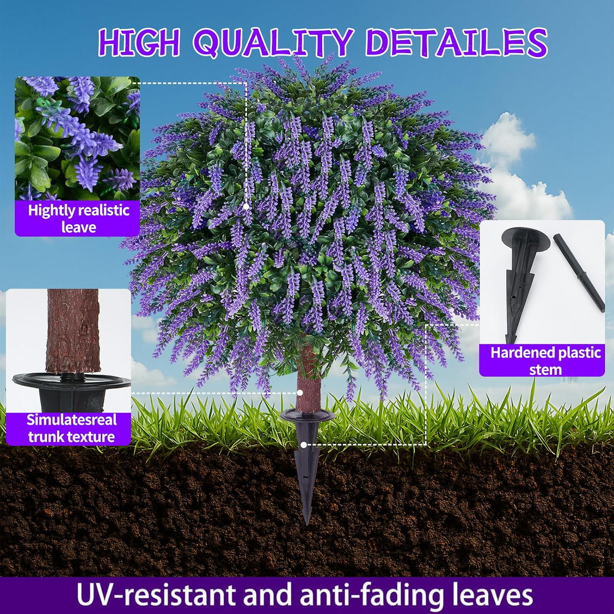 24" Artificial Lavender Topiary Ball Tree 2-Pack, UV Resistant Outdoor