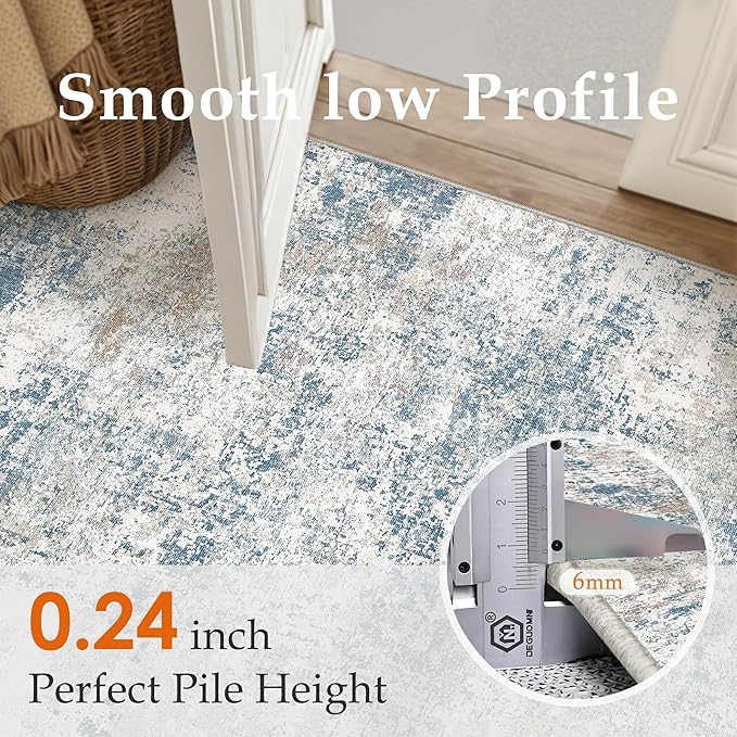 Blue 2x8 Runner Rug Washablel Abstract Hallway Carpet Modern Neutral Non Slip - Image 4