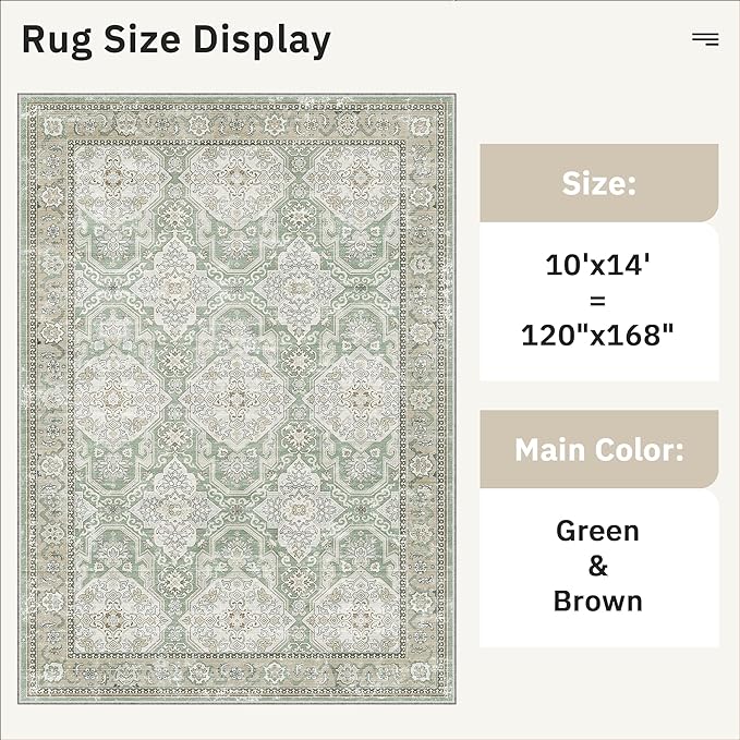 10x14 Area Rugs for Living Room, Non Slip Machine Washable Vintage Rugs - Image 5