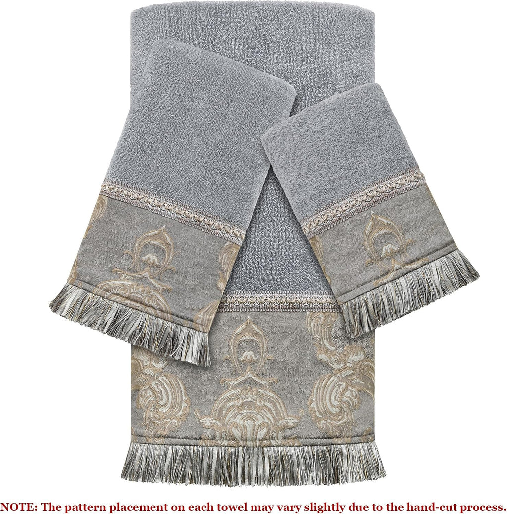 Loom and Mill Luxury Cotton Decorative Bath Towel Set 3 Piece, Grey