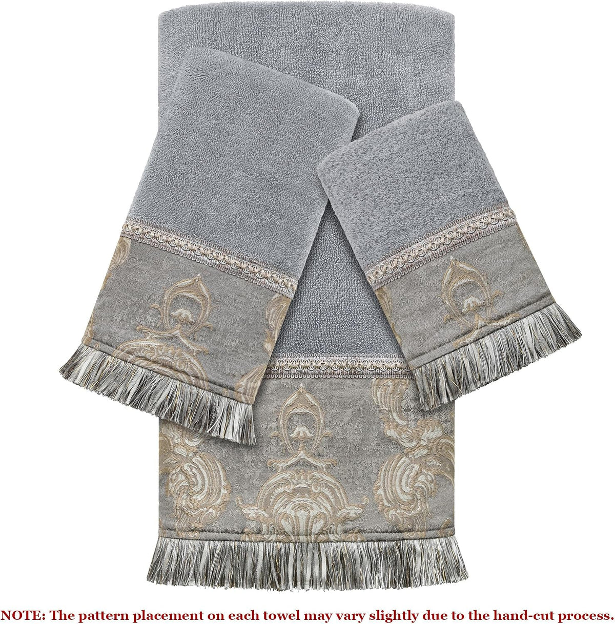 Loom and Mill Luxury Cotton Decorative Bath Towel Set 3 Piece, Grey