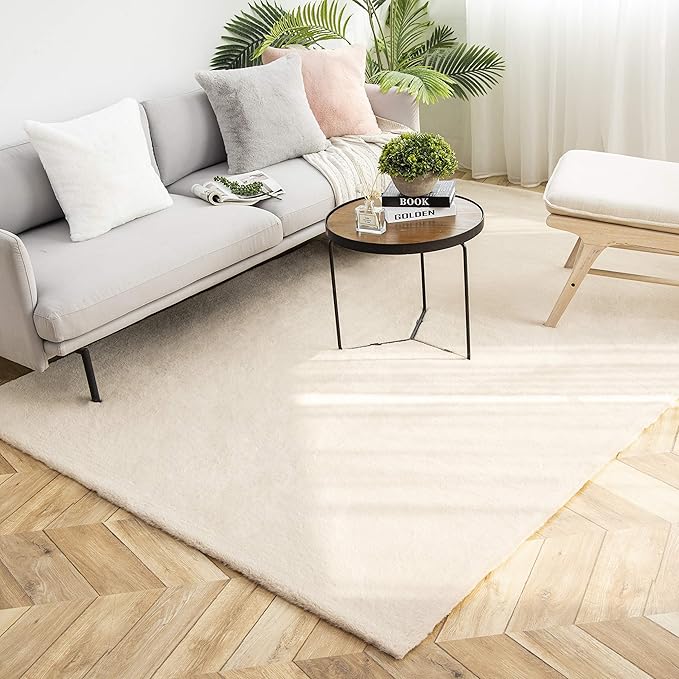 Ashler Faux Fur Rug, Ultra Soft Faux Rabbit Fur, 5 x 7 Feet Rectangle, Machine by AshlerHomeDeco