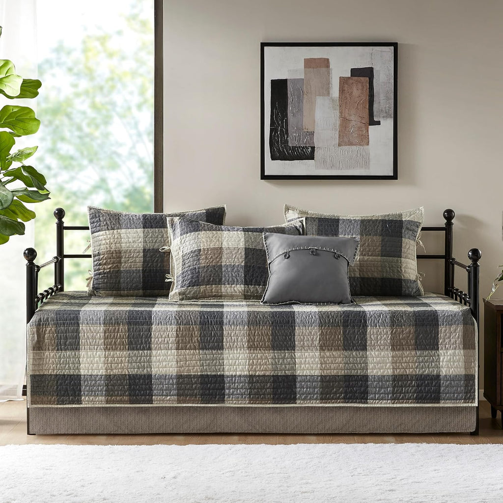 Madison Park Cabin Lodge Plaid Herringbone Daybed Cover Set, 6PC, 39"x75"