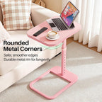Kitstorack TV Tray Table, Adjustable Height & Rounded Metal Corners, Snack Table for Couch, Sofa, Bed, Chair, Living Room, C Shaped End Side Table for Eating, Dinner or Laptop, Small Spaces, Pink