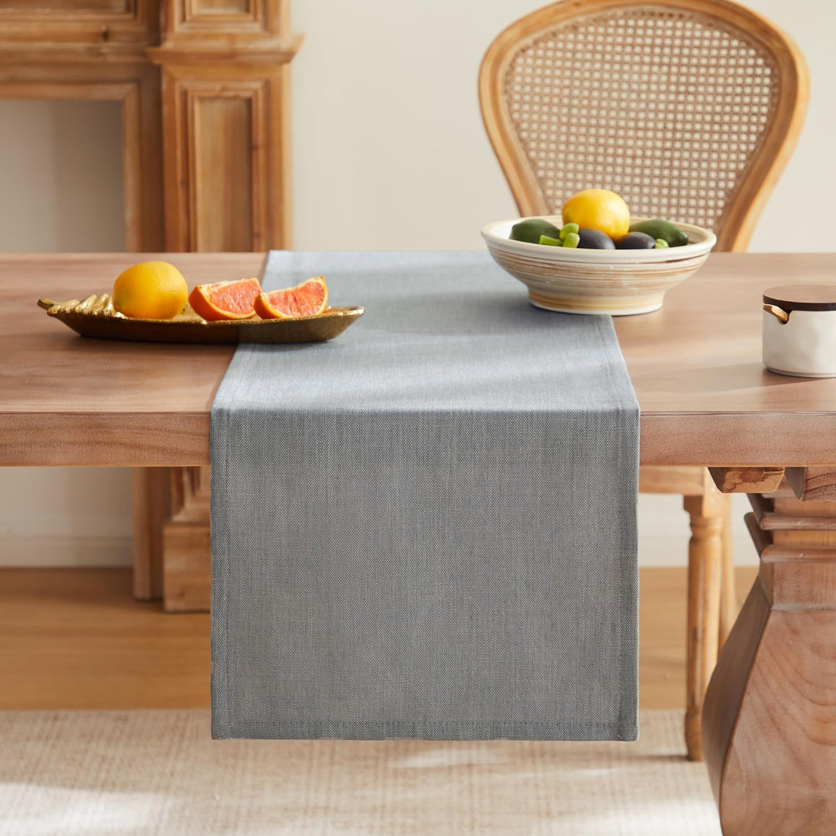 ZeeMart Rustic Cotton Linen Table Runner, 13x72 Inches Blue Ashes