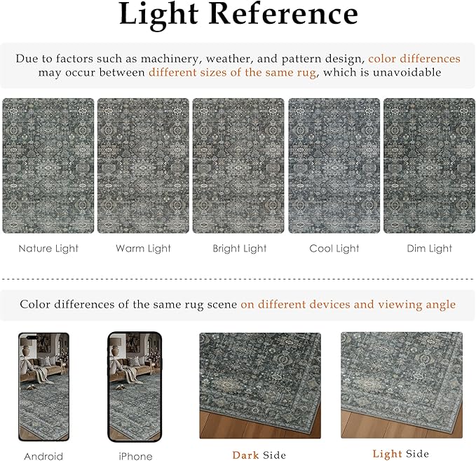 9x12 Washable Area Rug for Living Room Bedroom Vintage Black Grey Non Slip - Image 7