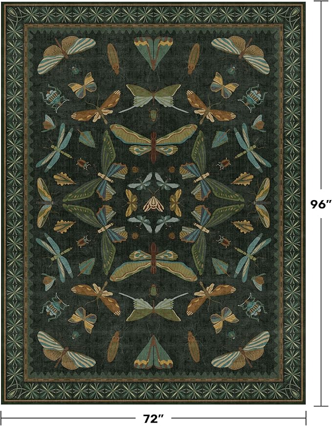 6x8 Dark Green Washable Dining Room Rug - Image 2