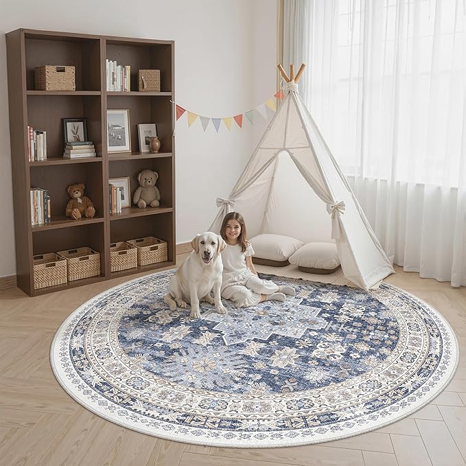 zesthome 9ft Round Rugs for Living Room, Non-Slip Washable Round Area Rugs - Image 3