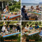 6FT Rectangle Fitted Table Cloth, Elastic Tablecloth, Stripes, 30x72"