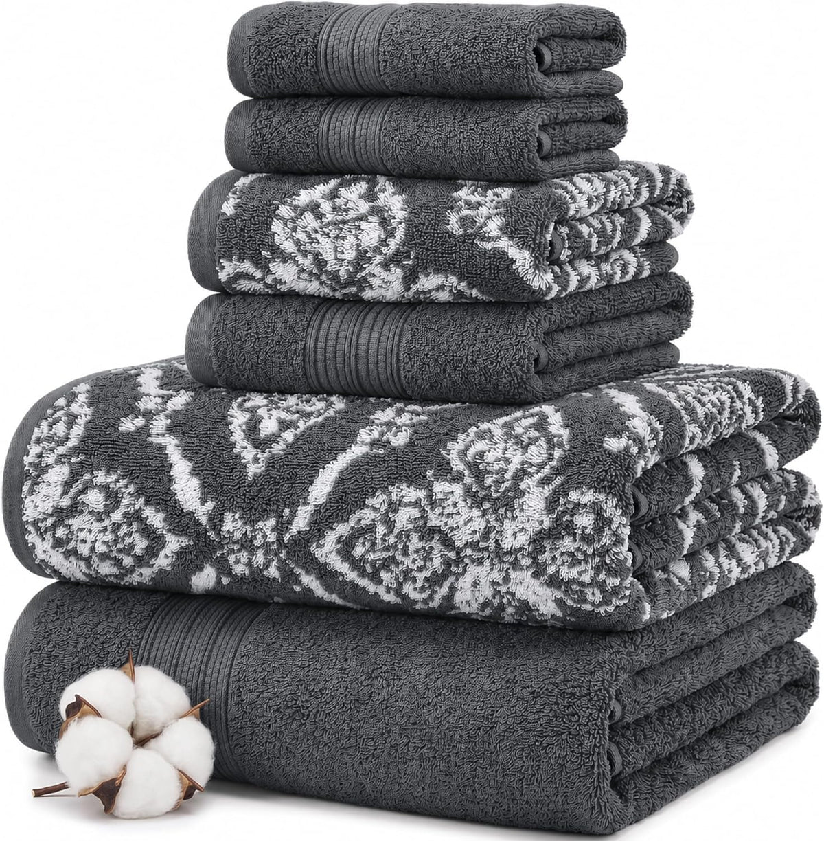 Modern Threads Amaris 6-Piece Reversible Yarn Dyed Jacquard Towel Set - Bath Towels, Hand Towels, & Washcloths - Super Absorbent & Quick Dry - 100% Combed Cotton, Denim