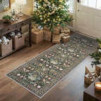 Hallway 2x5 Washable Runner Rug: Oriental Floral Stain Resistant Rug - Image 2