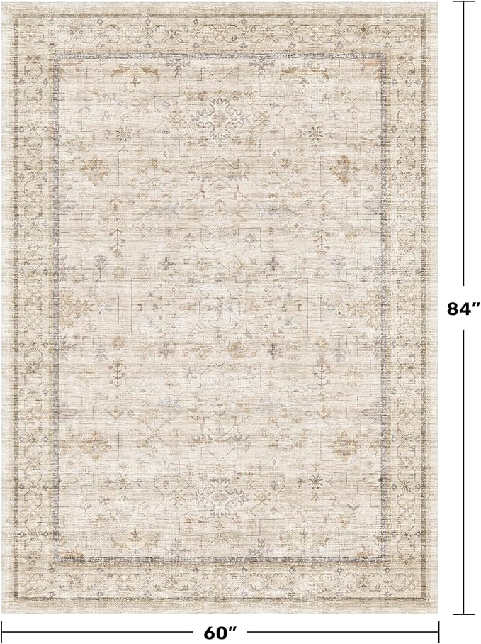 Washable Ivory 5x7 Rug for Bedroom, Home Office, Non Slip Dinning Rugs for - Image 2