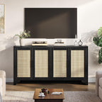 Rattan Sideboard Cabinet, 4-Door Buffet Storage for Entryway Living Room