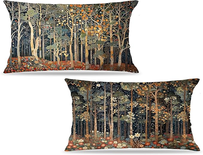 Rustic William Morris Inspired Autumn Forest Pillow Covers 12x20 Set of 2 by Unknown