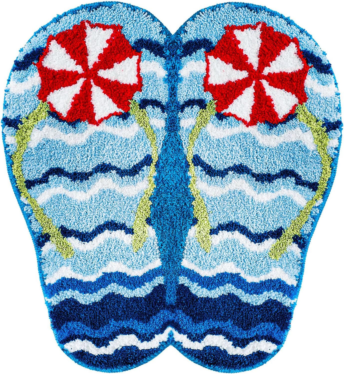 FYSUIMU Summer Bath Rug Flip Flop Shape Tufted Bath Mat Beach Ocean Wave Non Slip Floor Mat for Home Kitchen Bathroom Bedroom Porch Entryway