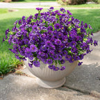 HyeFlora Artificial Flowers for Outdoors Fake Plants Outside Decoration, 12 Bundles Silk Purple Morning Glory with Eucalyptus UV Resistant Look Real Faux Flower for Planter Front Door Porch Patio Yard