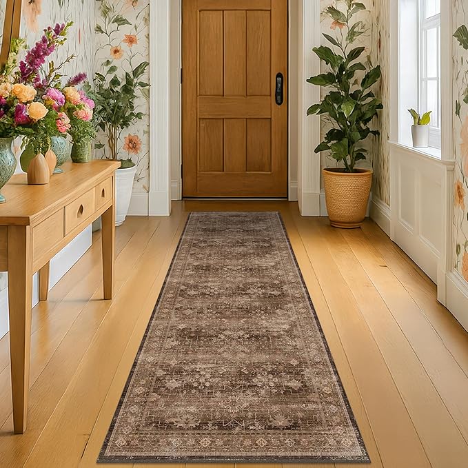 Brown Boho Washable 2x6 Runner Rugs by HazoHaus
