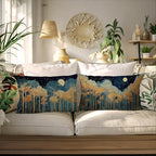 Rustic William Morris Inspired Gold Forest Moon Pillow Covers 12x20 Set of 2 - Image 4