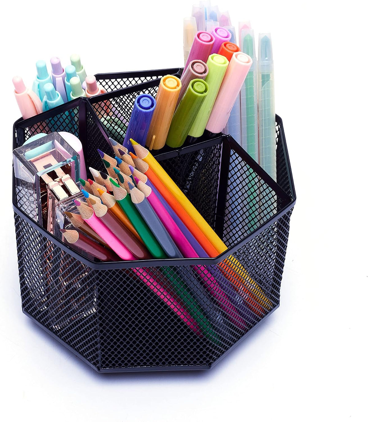 Exerz Desk Organizer 360 Rotating Pen Holder 5 Compartments Caddy Black