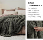 Bedsure GentleSoft Fuzzy Sherpa Faux Fur Twin Blanket Olive Green Cozy Gifts - Image 3
