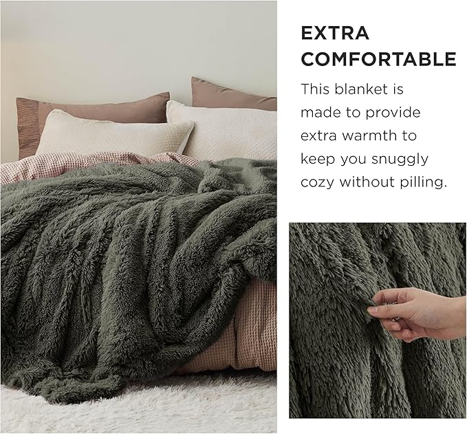 Bedsure GentleSoft Fuzzy Sherpa Faux Fur Twin Blanket Olive Green Cozy Gifts - Image 3