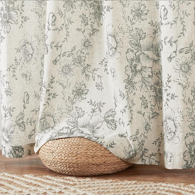 jinchan Lined Linen Blend Curtain Floral Curtains - Image 8