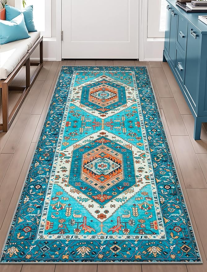 SERISSA Boho Washable Runner Rug, 2x5 Rug Runner Non-Slip Vintage Blue Hallway - Image 2