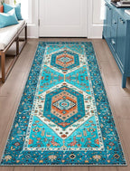SERISSA Boho Washable Runner Rug, 2x5 Rug Runner Non-Slip Vintage Blue Hallway - Image 2