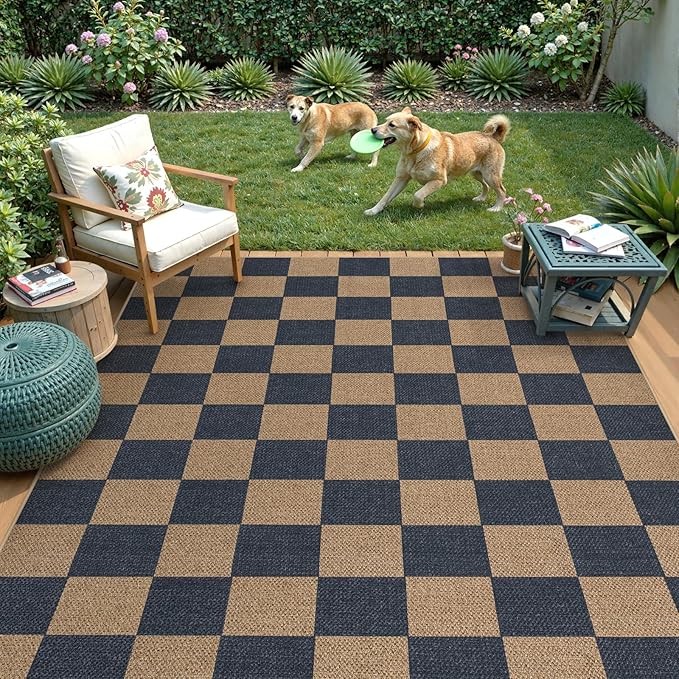Lahome Colette Checkered Easy Jute Living Room Rugs, 5x7 Dining Room Office Rug - Image 6