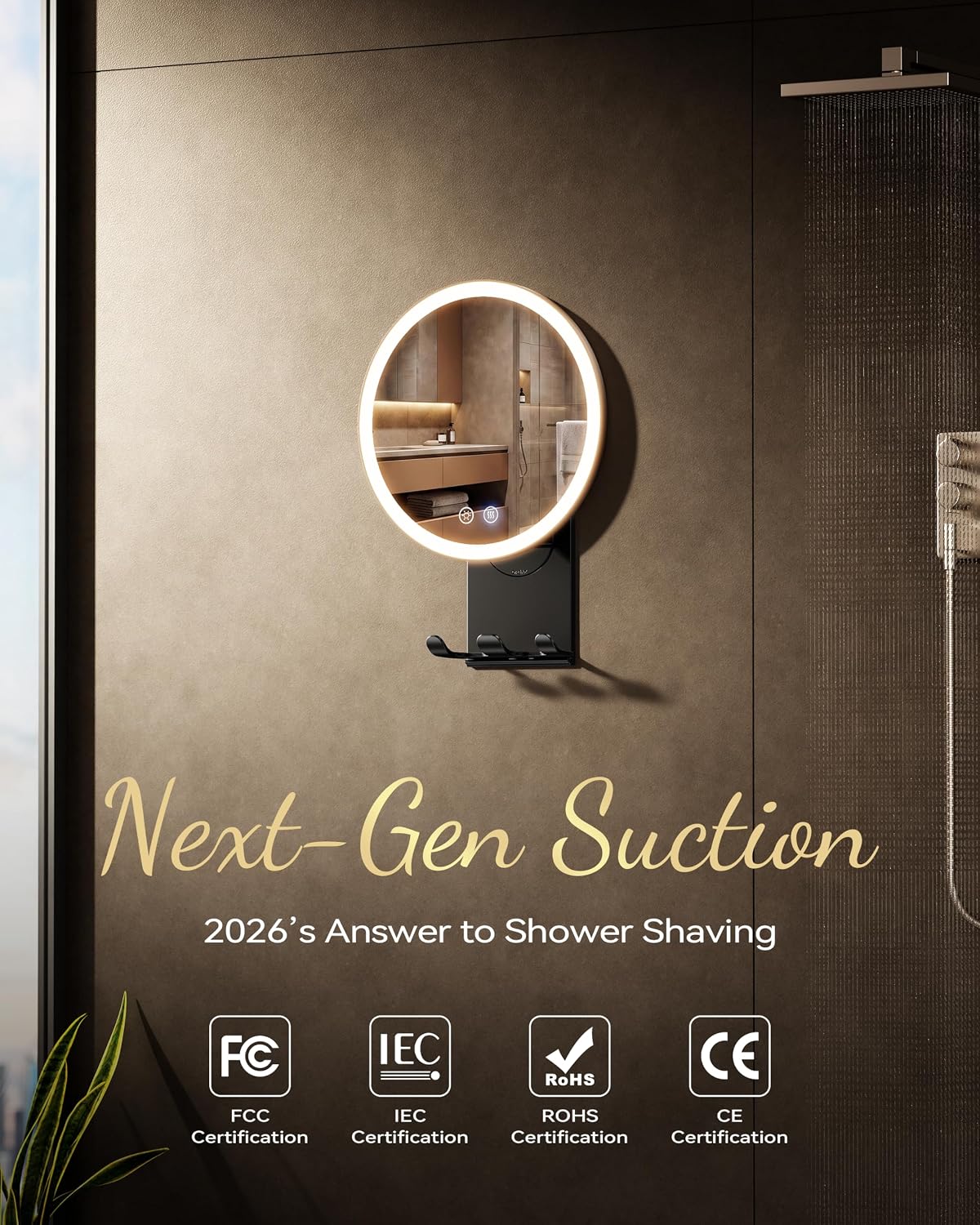 Heated Shower Mirror Fogless for Shaving with Suction Mount