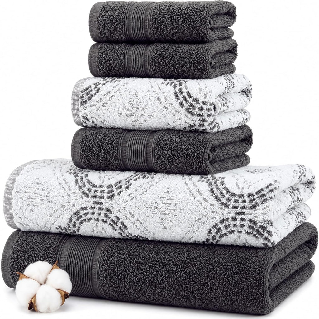 Modern Threads Amaris 6-Piece Reversible Yarn Dyed Jacquard Towel Set - Bath Towels, Hand Towels, & Washcloths - Super Absorbent & Quick Dry - 100% Combed Cotton, Denim