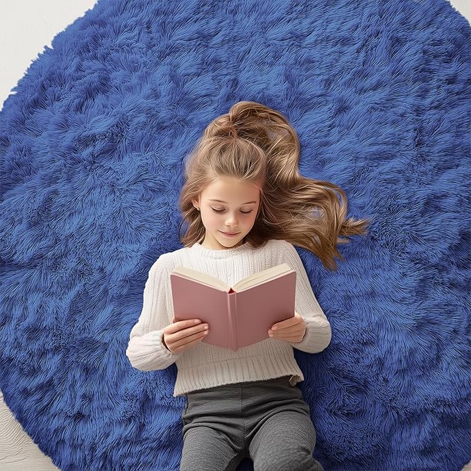 OLANLY Navy Blue Round Rugs for Bedroom by OLANLY