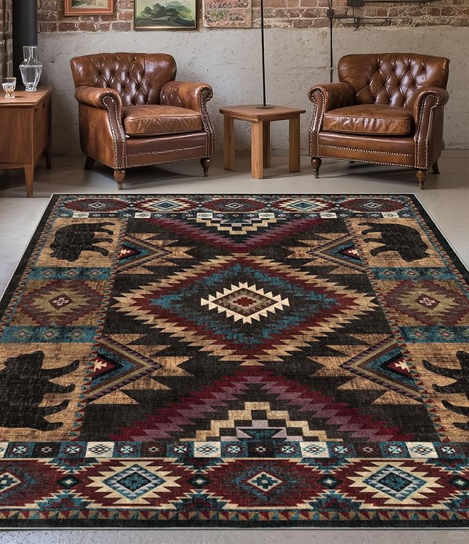 YIHOUSE Rustic Cabin Area Rug for Bedroom 5x7, Machine Washable Lodge Bear Rug - Image 3