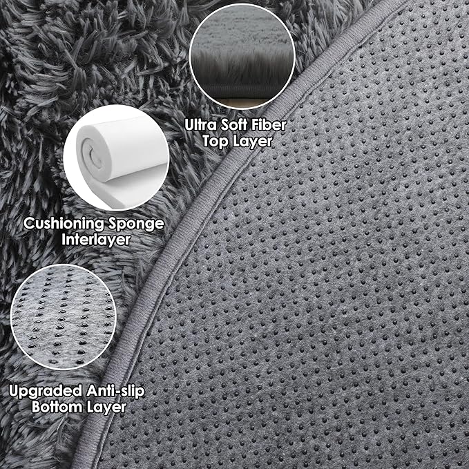 ONASAR Grey Round Area Rug 4ft, Fluffy Plush Shaggy Carpet Mats - Image 8