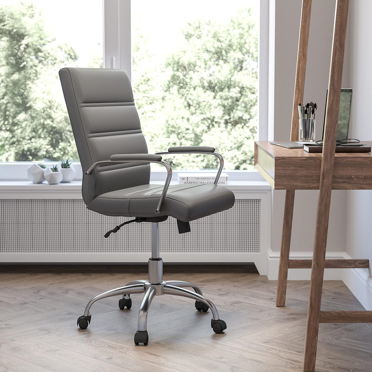 Flash Furniture Mid-Back LeatherSoft Executive Office Chair, Gray/Chrome