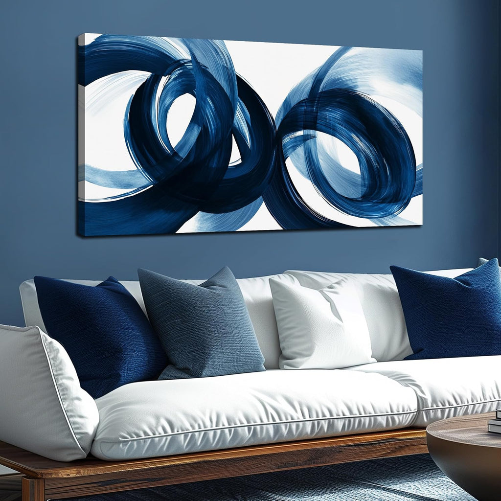 MXUNYZ Blue Abstract Canvas Wall Art Bedroom Modern Minimalist Wall Decor