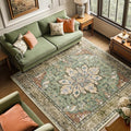 Area Rugs Square 6ft Washable Non-Slip, Floral Vintage Distress Print Pattern by RELEANY
