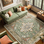 Area Rugs Square 6ft Washable Non-Slip, Floral Vintage Distress Print Pattern by RELEANY