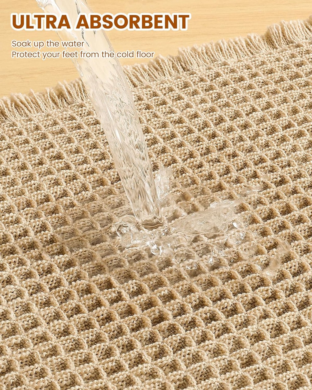 Smiry Waffle Bath Mat 60X24, Extra Soft Absorbent Bathroom Rugs, Brown