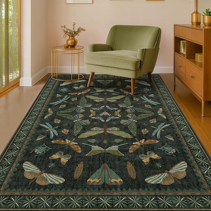Dark Green 4x6 Washable Area Rug by HazoHaus