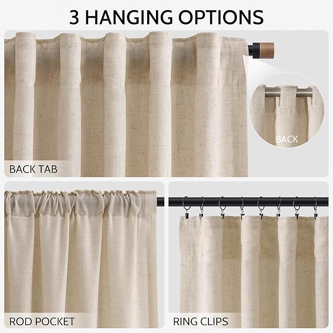 Nanspring Grey Flax Curtains 96 Inch Length 2 Panels Set - Image 2