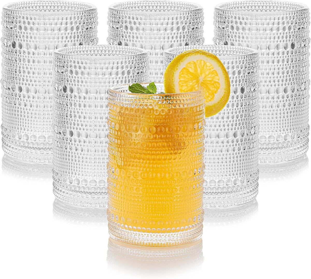 15 oz Clear Hobnail Drinking Glasses with Straws Set of 6, Vintage Glassware Old Fashioned Beverage Glasses, Cocktail Drinking Glassware Set, Kitchen Water Glasses Cup, for Beer, Smoothie, Juice