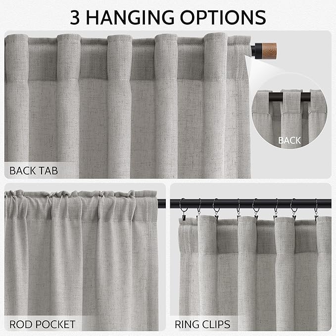 Nanspring Light Gray Linen Curtains 102 Inches Long - Image 2