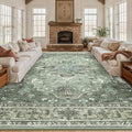 Area Rugs 10'x12' Washable Non-Slip, Floral Vintage Distress Print Pattern by RELEANY