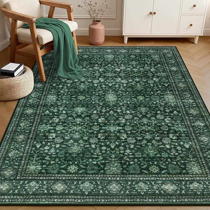 3x5 Area Rugs Living Room Rug: Washable Vintage Distressed Floral Rug No Slip - Image 2
